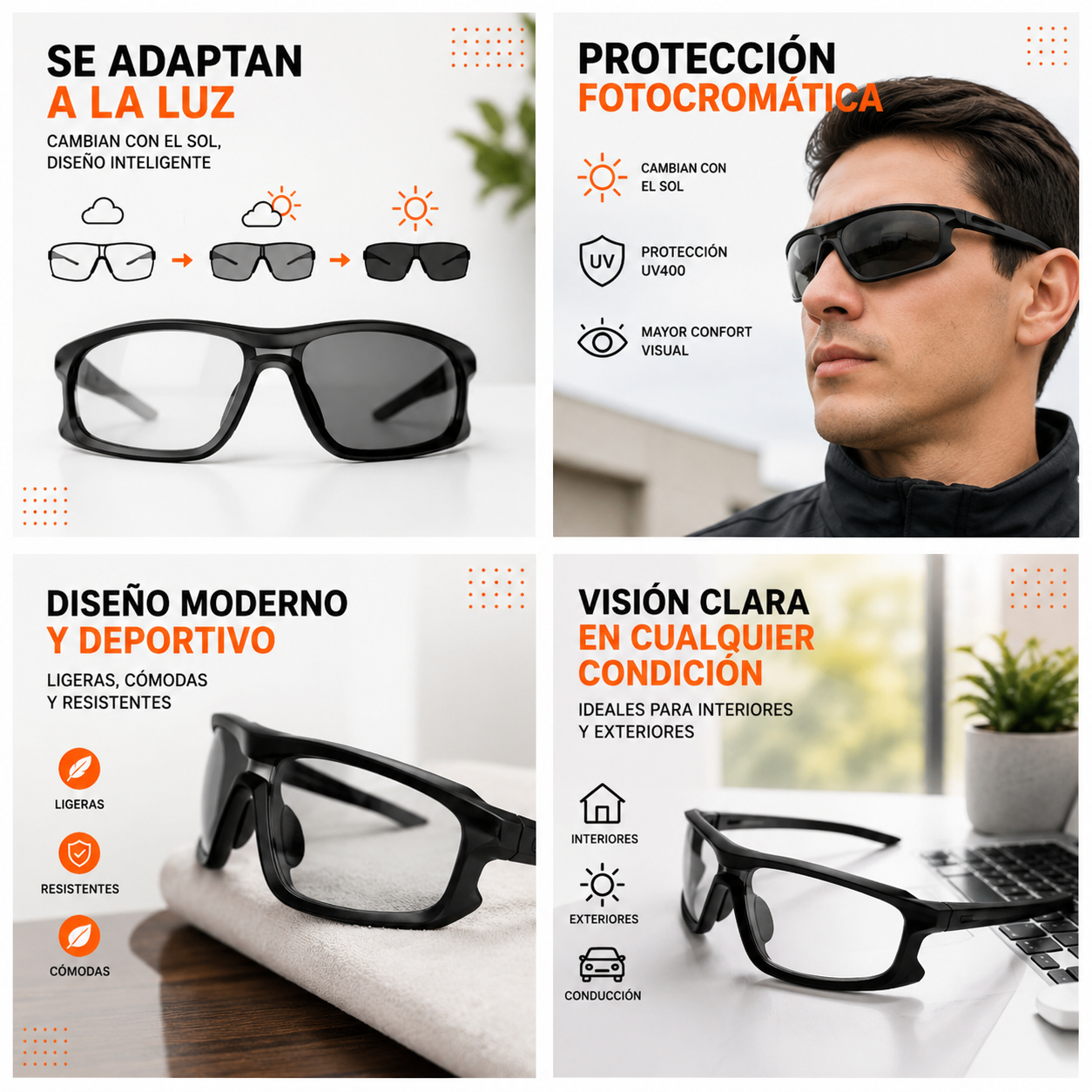 Gafas Fotocromáticas Unisex con Protección UV400 y Lentes que se Adaptan a la Luz