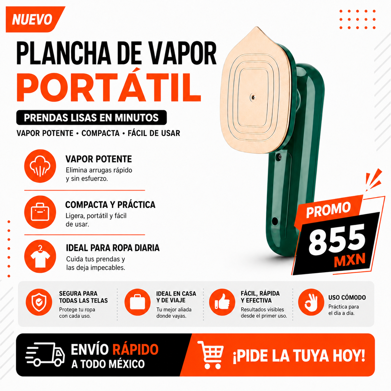 Plancha de Vapor Portátil Compacta para Ropa y Viajes